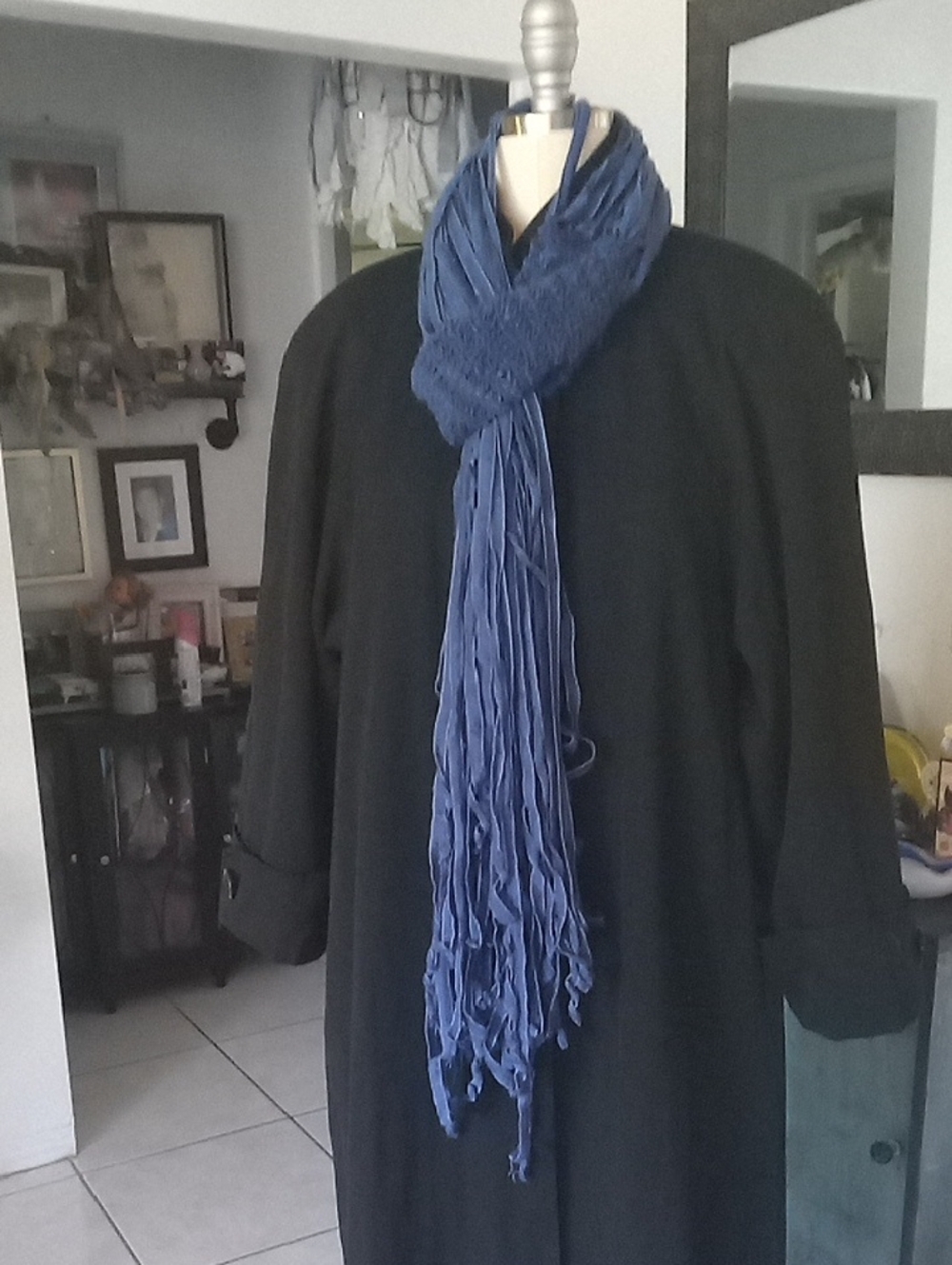 Long Purple / Blue Fringe Scarf ..Maybe Can Fit On Arm..Add To A Purse.